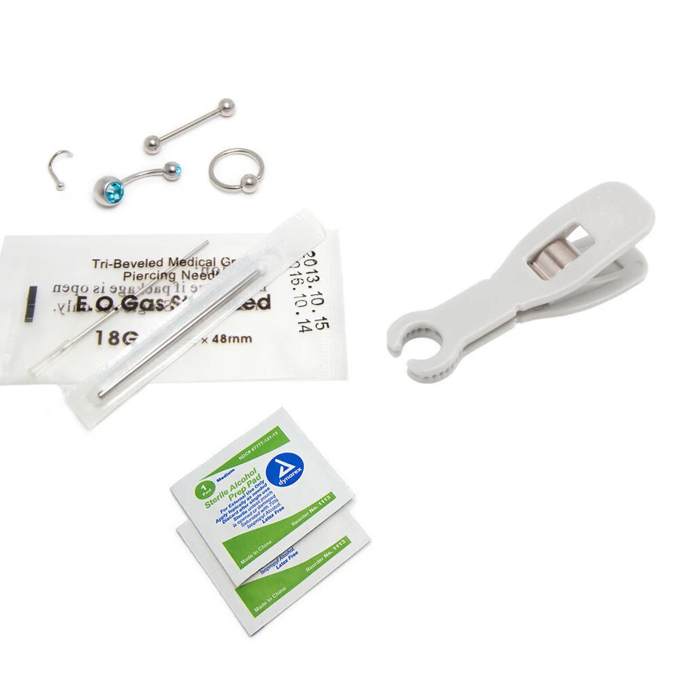 LIONGOTHIC Body Piercing Kit Navel,Tongue,Nipple,Lip,Nose 14G & 18G Needles 9PC