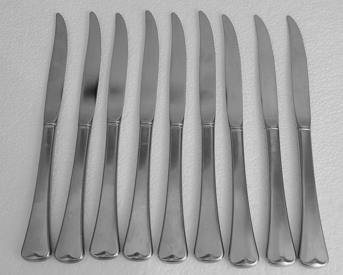 10 REALLY RARE STEAK KNIVES AMERICAN ARTISTRY ONEIDA STAINLESS SERRATED TIPS