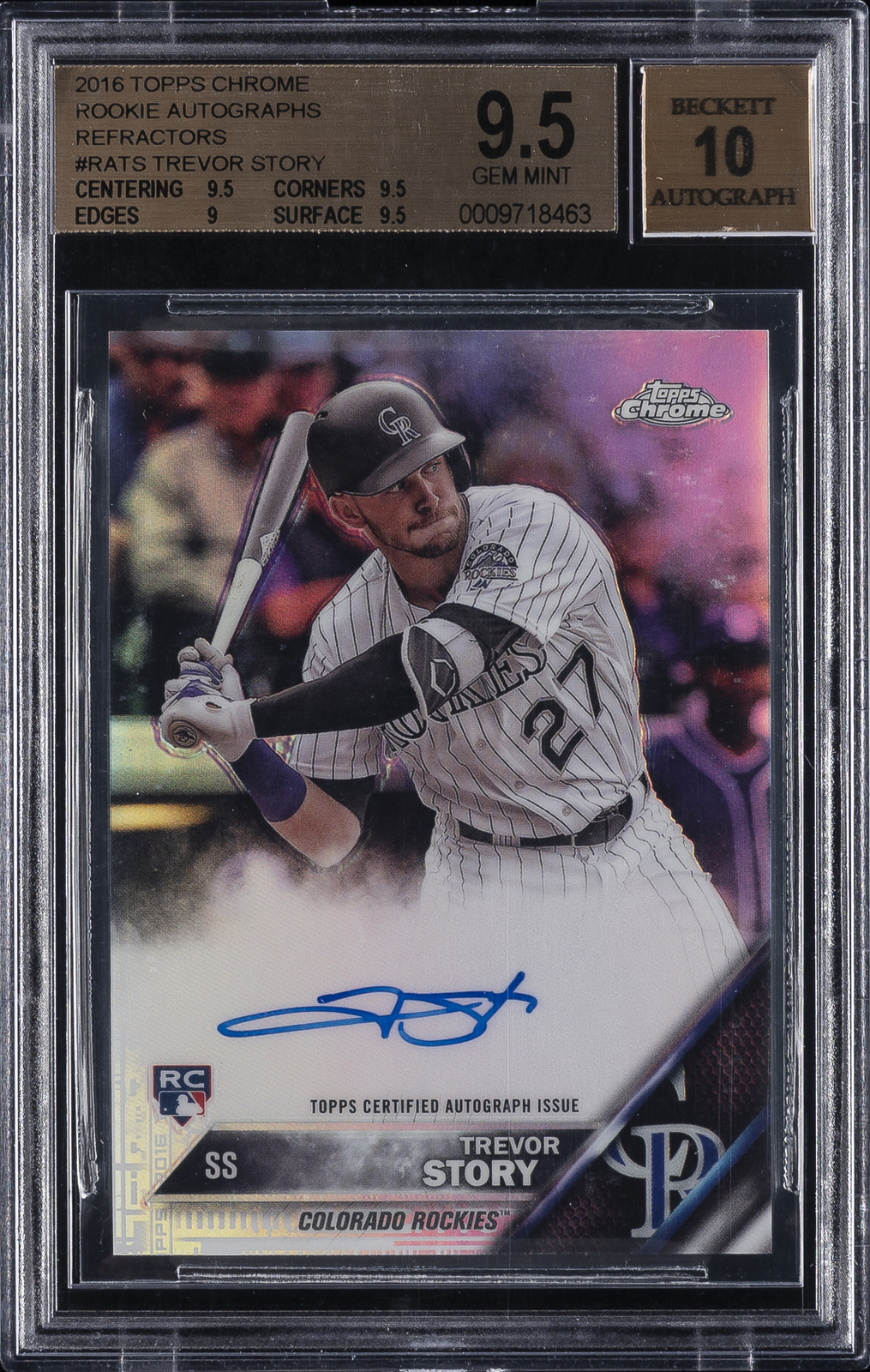2016 TOPPS CHROME ROOKIE AUTO REFRACTOR #RATS TREVOR STORY /499 BGS 9.5 AUTO 10