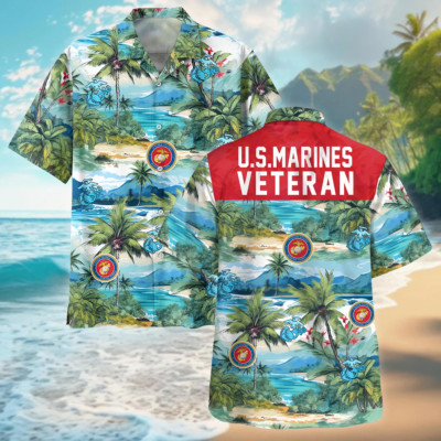 Hawaii Pattern Summer Beach Shirt Veteran US Marine Corps All Over Prints Oversi