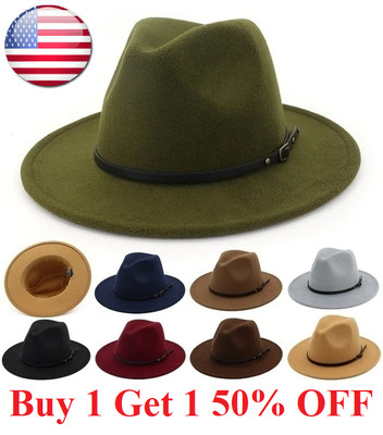 Wide Brim Wool Felt Fedora Panama Cowboy Girl Hat Casual Jazz Cap for men women