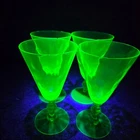 Set of 4 Vintage Fry Wafer Stem Green Uranium Water Glass Wine Goblet Depression