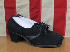 Vintage 1940s Florsheim Black Suede Leather Lace Up Womens Shoes Heels Size 7.5