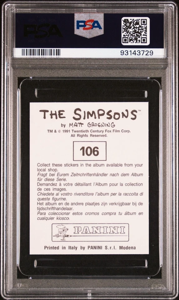 1991 Panini Simpsons Stickers - #106/107 Mr Burns, Smithers & Simpsons - PSA 7/8 - Image 4 of 4