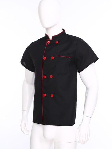 Men's Chef Coat Short Sleeves Double-Breasted Kitchen Restaurant Uniform Tops - Picture 5 of 48