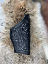 Black Tooled Leather Gun Holster, Side Open Carry for 9mm Simi Automatic