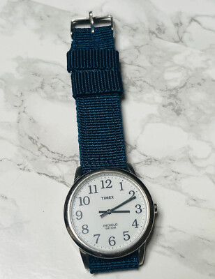 Timex Simple Men s Number Silver Tone Steel Watch Blue Canvas Nylon Band WR30M