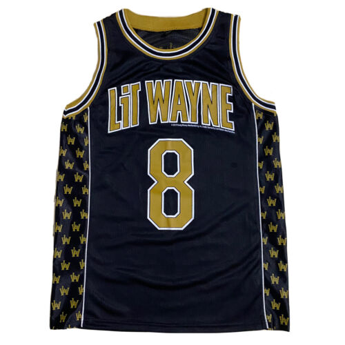 Camiseta deportiva de baloncesto Young Money Lil Wayne dorada con monograma negra para hombre pequeña rap - Imagen 1 de 8