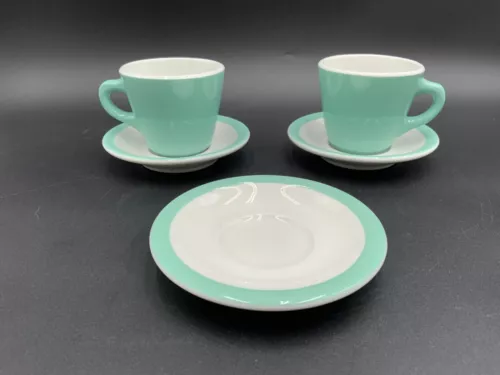 Vtg SHENANGO China USA Restaurant Ware Pair of Cups & Saucers Turquoise 5pcs 