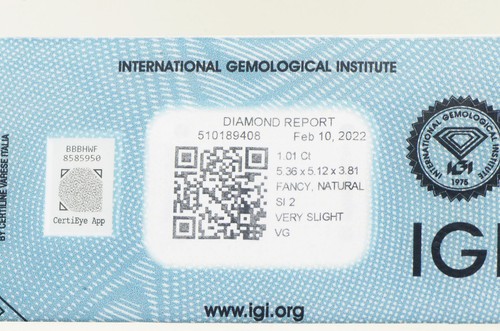 Cushion Cut Diamond Natural Fancy Brown Color Loose 1.01 Carat SI2 IGI Certified - Picture 5 of 6