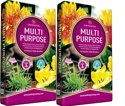 GROWMOORE 2x60L Growmoor Multi Purpose Compost Garden Potting Plants FREE & FAST DELIVERY