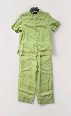 SAGHARBOR 2 piece Pants Suit Green, 100% linen,  Size  12