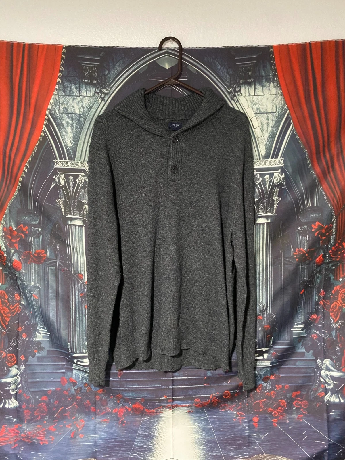 J Crew 1/4 Button Knitted Sweater Men's Size XL Dark Grey Preppy - Casual Wear