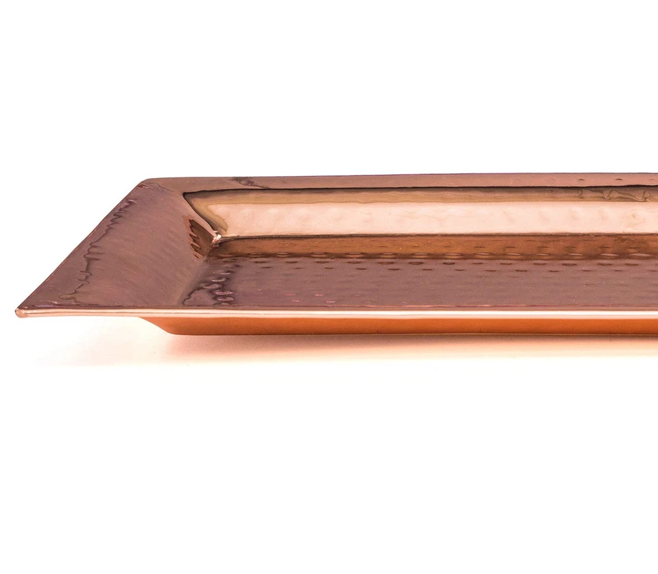 Кованый медный поднос — набор из 2 сервировочных тарелок 16x8 дюймов, прямоугольная тарелка... - Изображение 3 из 4