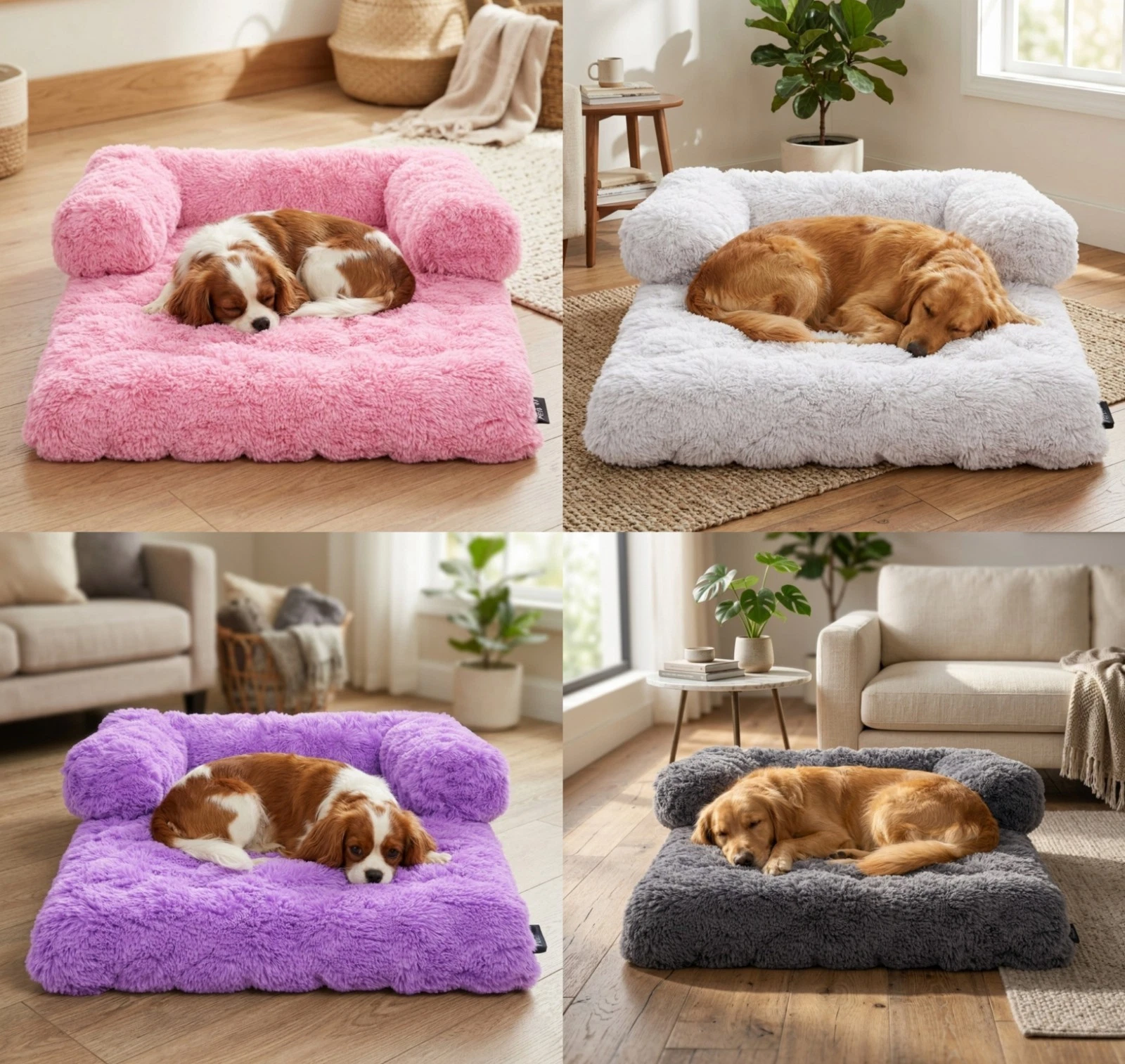 Fleece Pet Sofa Bed Square Dog Cat Cushion Waterproof Back Non Slip Soft & Warm