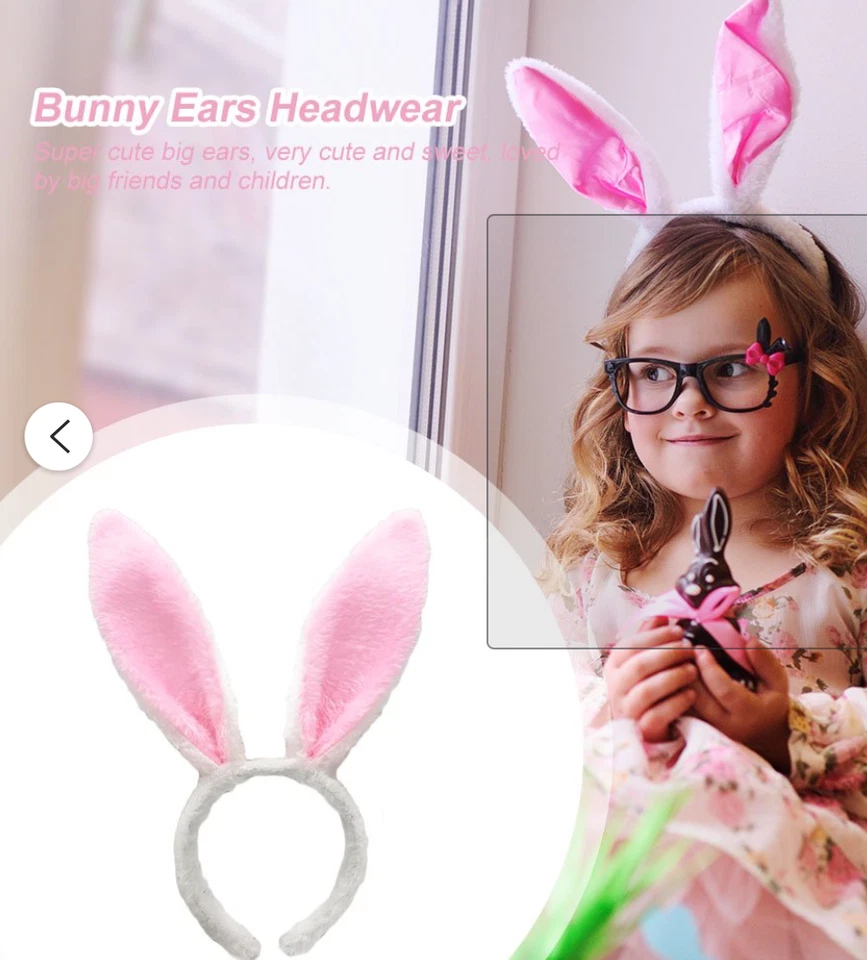 Diadema con orejas de conejo banda para el cabello accesorio disfraz felpa peluda blanco rosa Foto 4 de 4