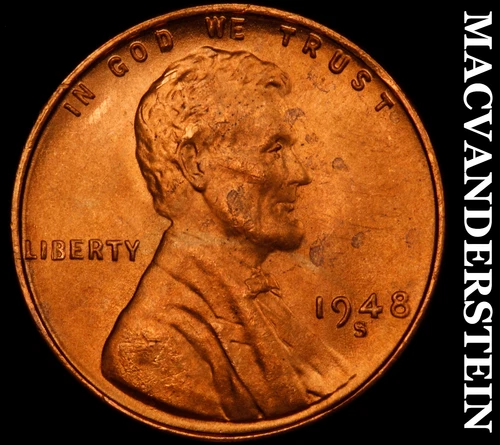 1948-S Lincoln Wheat Cent- Red- Choice Gem Brilliant Uncirculated++++ #J4053