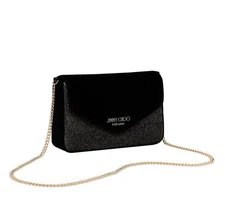 Jimmy Choo Black Velvet Shimmer Glitter Crossbody Evening Sholder Bag Purse NEW