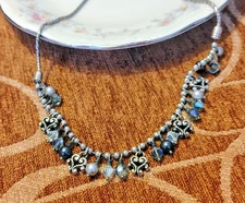 Brighton Cannes Blue Crystal Heart & Faux-Pearl Dangle Bead Necklace Choker