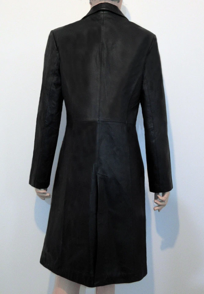 Vintage 1990s Womens Milan Leather Black Single Breasted Coat Size UK 10 - Image 4 of 4