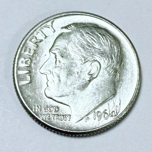 1964 Roosevelt Silver Dime 90% Silver 10c AU About Uncirculated Details #4390
