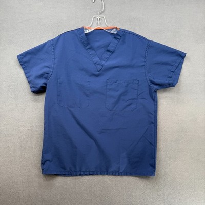 Nursing Scrub Top Mens Medium Royal Blue Short Sleeve V-Neck Reversible Pocket