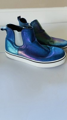 Lands End Sneaker Boots Girls Size 4 Iridescent Side Zip Slip On Kids Shoes