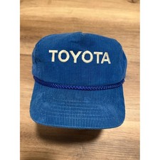 Vintage 80s Toyota Blue Corduroy Rope Hat Cap Adjustable Zipperback Taiwan