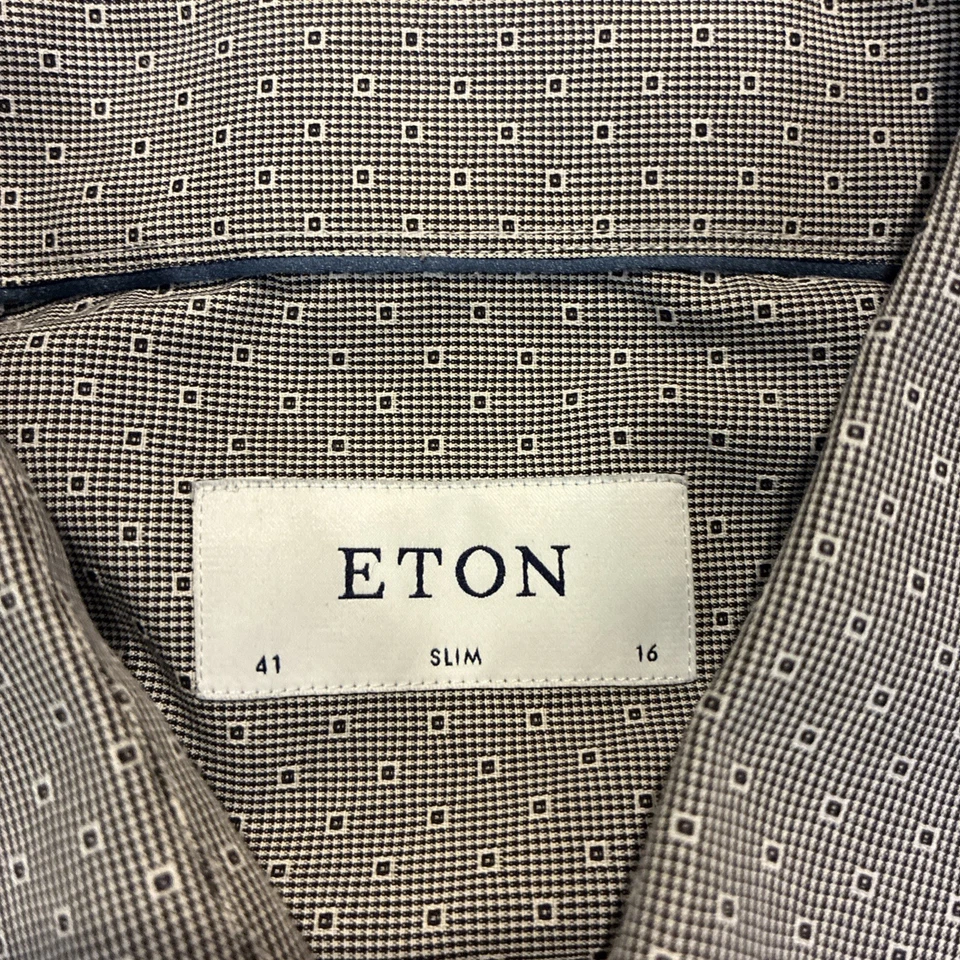 Camisa de vestir para hombre 16/41 ETON Performance calce ajustado con botones gris geométrico Foto 2 de 4