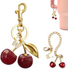 2PC Cherry Keychain Bag Purse Handbag Charms Initial Letter Keychain for Women G