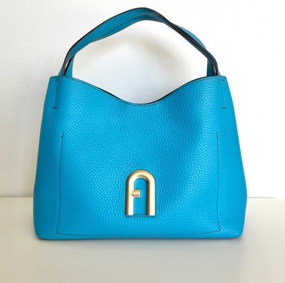 Furla Primula Two Way Leather Tote Bag. Ciano Blue. With Strap. Without Tag. 