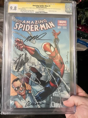 AMAZING SPIDER-MAN 1 2014 CGC 9.8 STAN LEE VARIANT SIGNED 4x, Lee, Ramos, More..