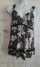 Linea Donatella Black White Floral Chemise Nightgown Large Wide Adj Strap V-neck