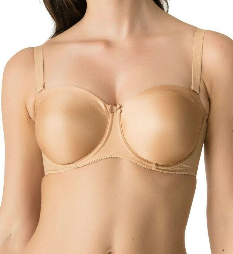 Prima Donna Bra Satin Size 34G Cognac Beige Underwired Unpadded Strapless  1331