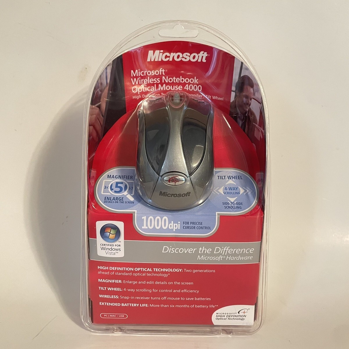 Microsoft Wireless Notebook Optical Mouse 4000 Model 1050, 1051 PC
