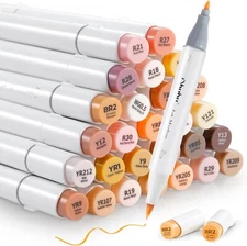 Ohuhu 36 Skin Tone Markers Set Fine Tip w/ Blender Pen Honolulu B Series Japan