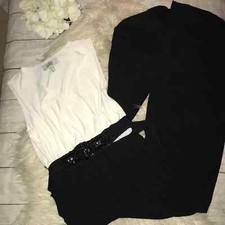 Belle Badgley Mischka Black White Jumpsuit Sleeveless Wide Leg sz 4