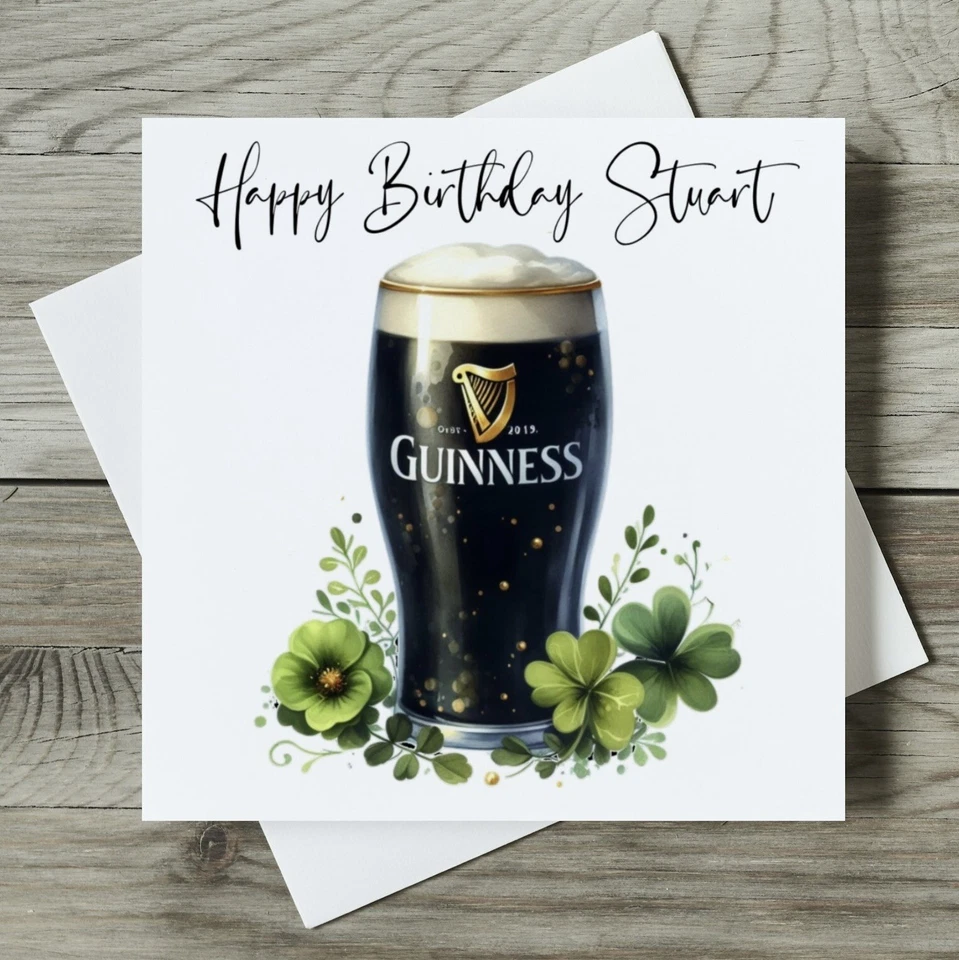 CREATED BY MRS WINDSOR Personalised Birthday Card For Him Or Her, Pint Of Guiness, Any Name Or Age