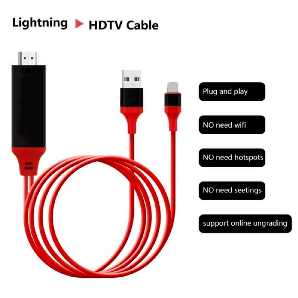 Adaptador HDMI Espejo AV Cable Teléfono a TV HDTV 1080P Para iPhone 14 13 12 iPad Foto 4 de 4