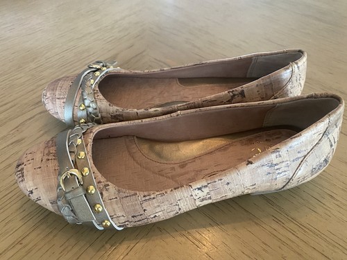 BOC Born Concept Alejandra Ballet Flats Cork Gold Strap Buckle Tan Beige 6 - Picture 2 of 12