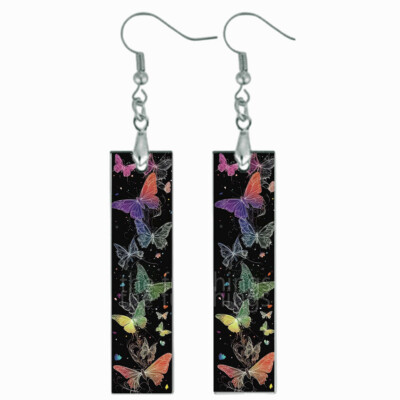 Butterflies at Night Earrings Bar Style Wood Dangle Summer Jewelry Gifts