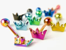 1pc Crown Design Tongue Ring Titanium Anodized 14g Tounge Barbell Body Jewelry