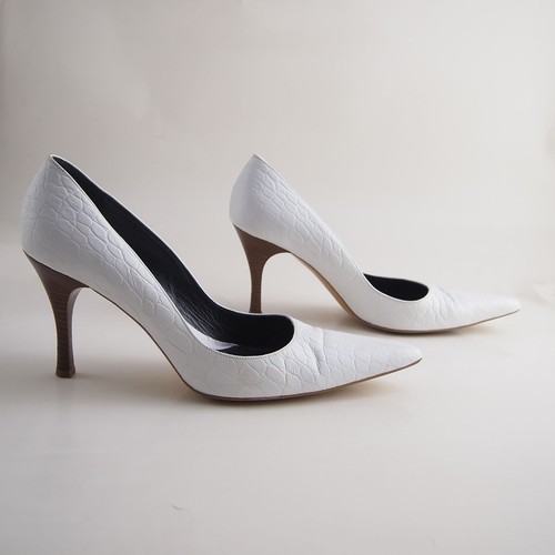 Escada High Heel Pumps Pointed Toe Croc White Leather Womens Size US 10 EU 40 - Picture 5 of 9