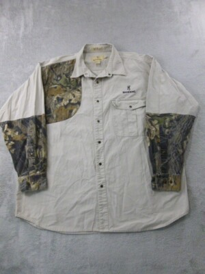 #ad Browning Super Naturals Shooting Shirt Men 2XL Khaki Camo Metal Snap Heavyweight $21.95