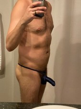 Men Posing Long Pouch Thong Underwear Stretchy Shiny Satin T-back Strap Tangas