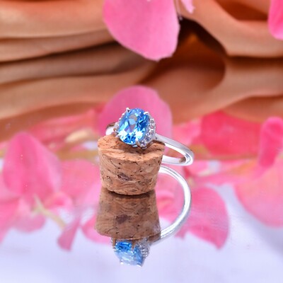 925 Sterling Silver Swiss Blue Topaz Gemstone Ring ~Dainty Handmade ...