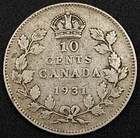 1931 Canada 10 Cents .800 silver coin! Nice shape!