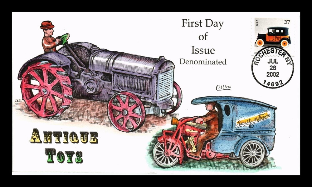 DR JIM STAMPS US COVER ANTIQUE TOYS MAIL WAGON FDC COLLINS HAND PAINTED