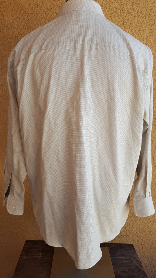 Camisa YVES SAINT LAURENT Beige Micro Tonal Rayas Mezcla de Algodón LS Botón Frente L Foto 4 de 4