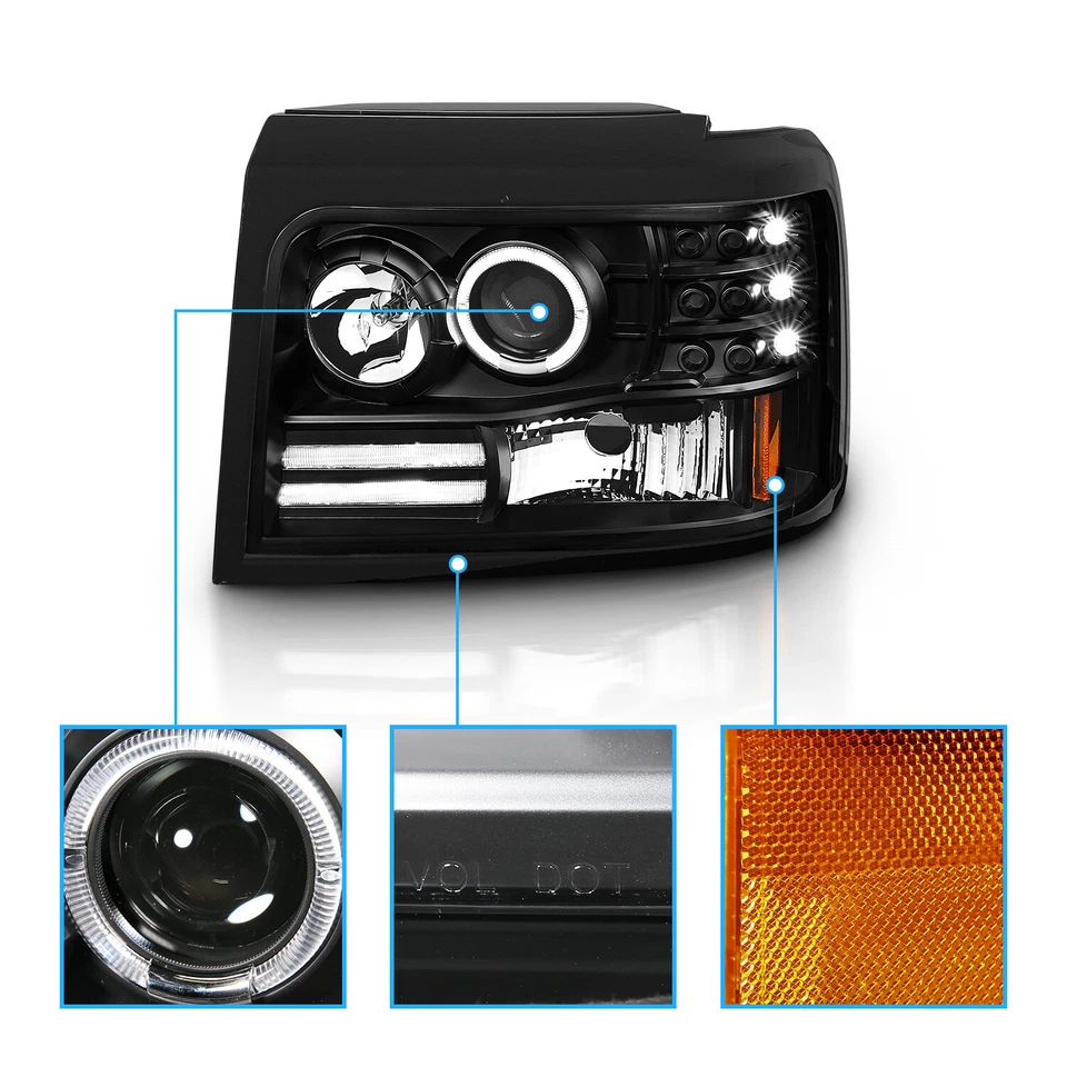 1992-1996  [LED Halo Projector] Black Headlight for Ford Bronco/F150/F250/F350 - Изображение 4 из 4